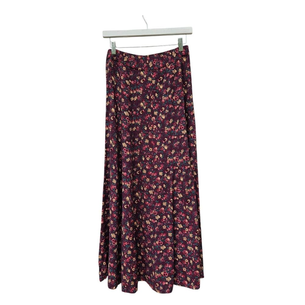 Vtg 90s Express Small Dark Floral Button Maxi Skirt Burgundy Cottagecore Boho - Picture 2 of 6